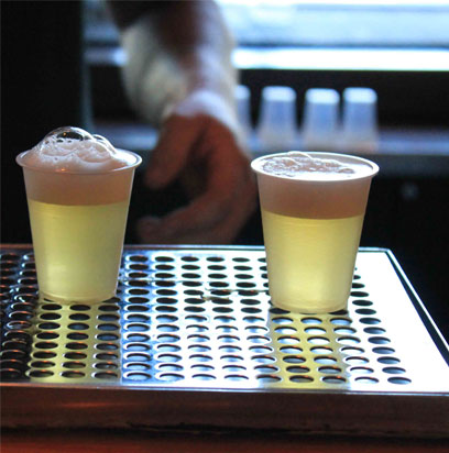 Freshly poured beer samples at the Ruddy Duck Brewery and Grill.