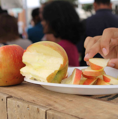 Fresh apple slices are ripe and ready for customers to sample.