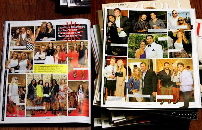 A JEZEBEL Magazine's Social Circle and HotShots pages designed by Sydney Bri from the July 2014 issue.