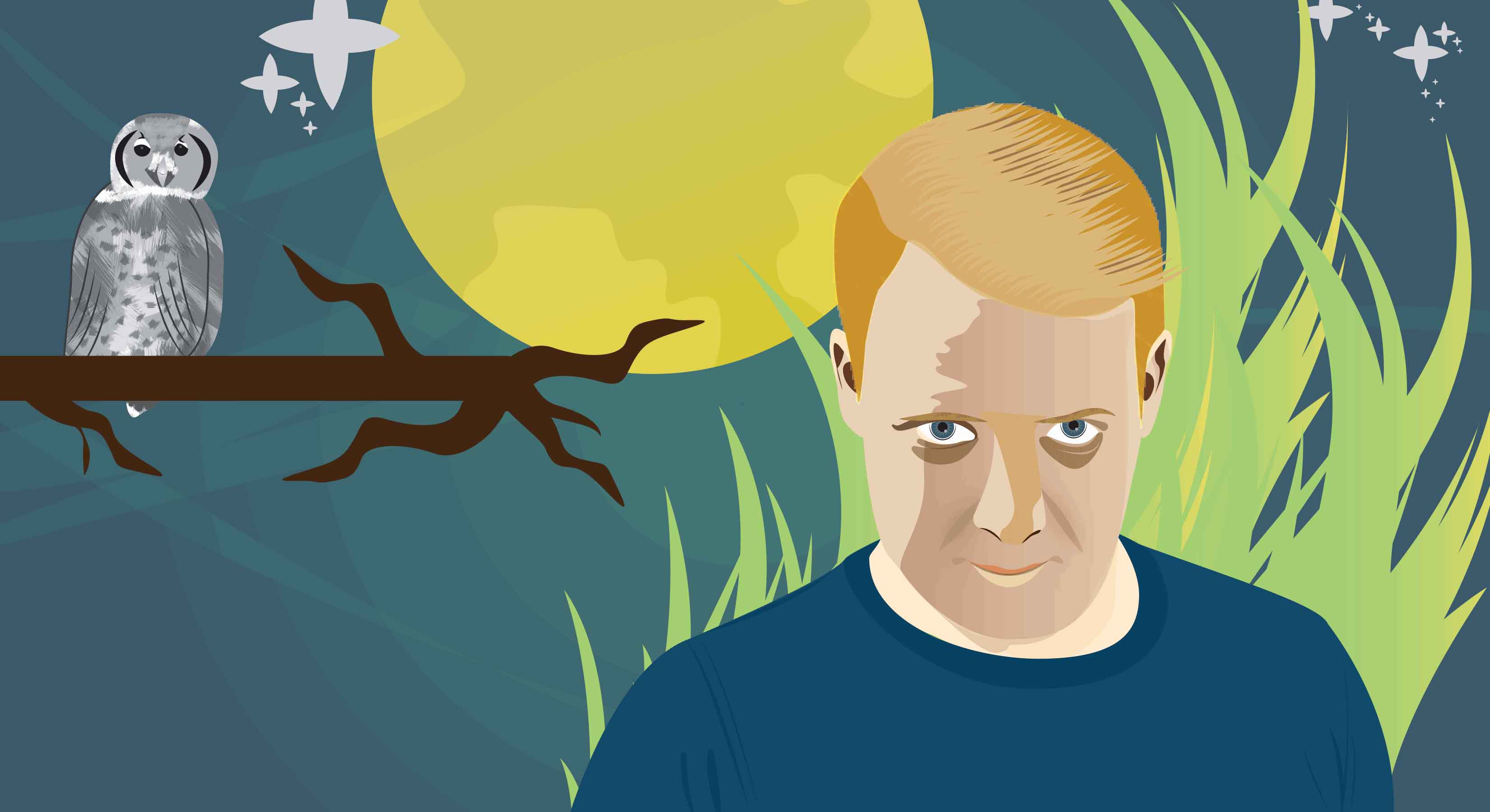 Vector portrait of man and an owl