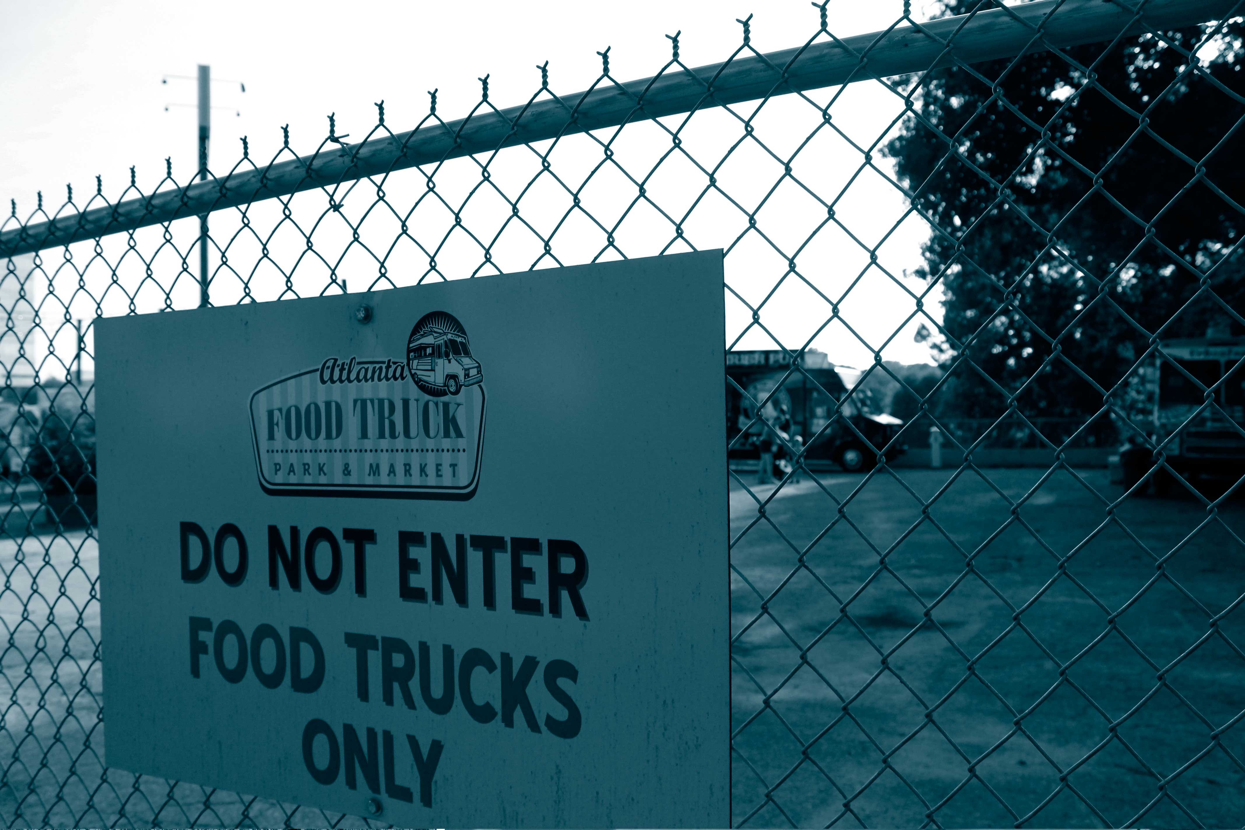 Food trucks only entrance sign at Atlanta Food Truck Park and Market.